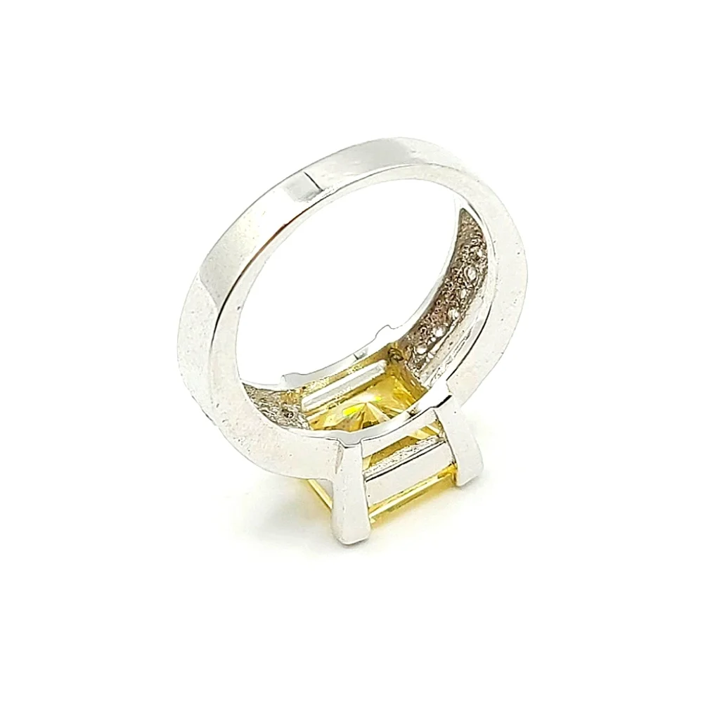 Silver Rhodium Plated Yellow Princess Cut CZ Ring, Size 8 - Picture 2 of 8